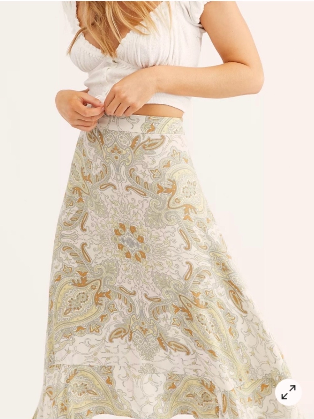 FREE PEOPLE At the Shore Asymmetrical Skirt Ivory 0 Y2K Slip Skirt Paisley